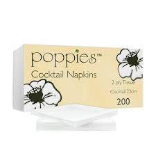 Picture of Poppies Cocktail Napkins, 2ply 24cm White 4000 pk
