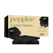 Picture of Poppies Cocktail Napkins, Black 2ply 24cm, 4,000 pk