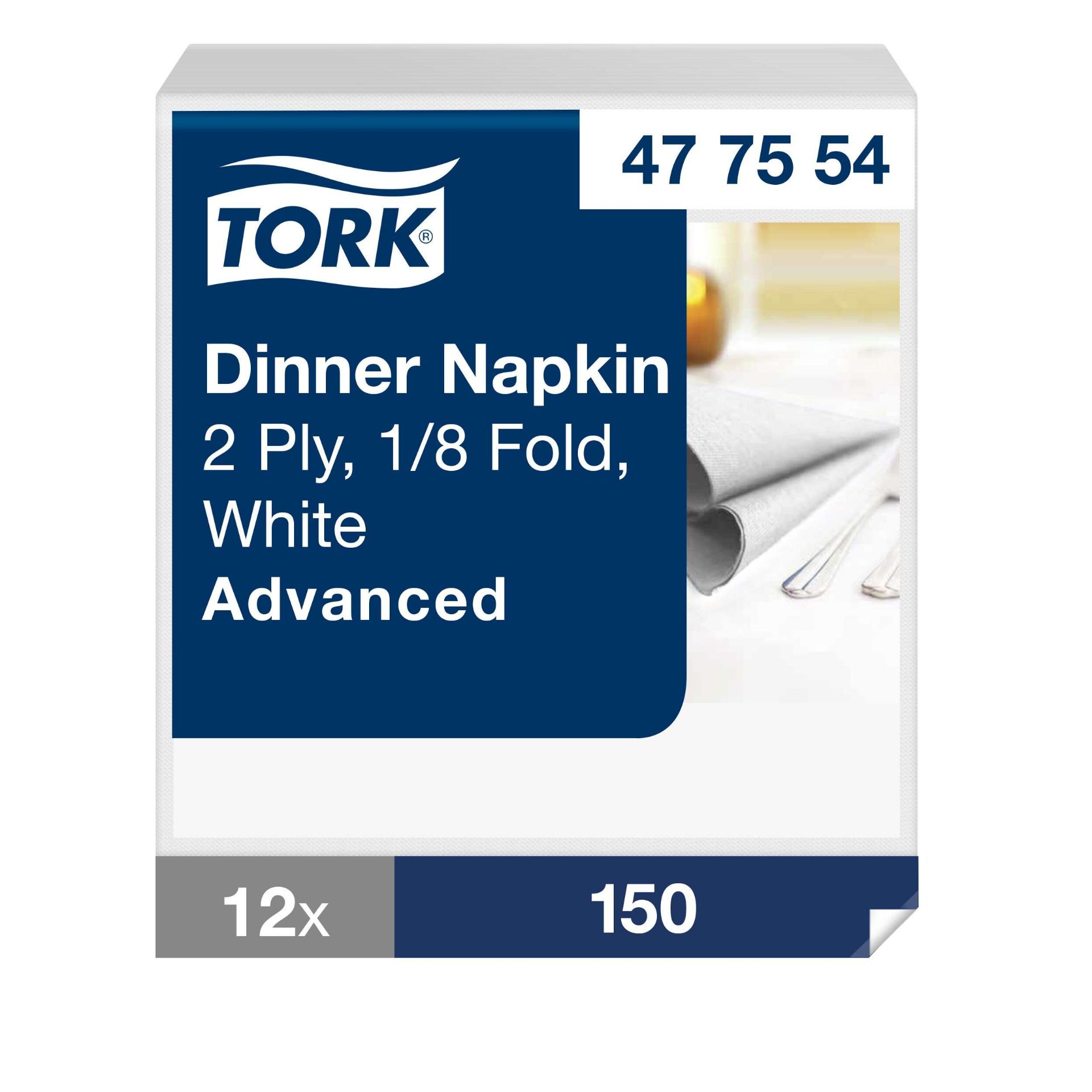 Picture of Tork White Dinner Napkin, 8 fold 39x39, 1800pk