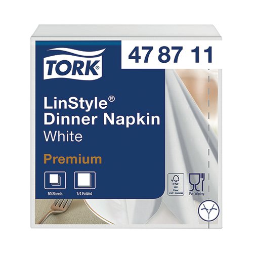 Picture of Tork LinStyle, White Dinner Napkin, 4Fold 600pk