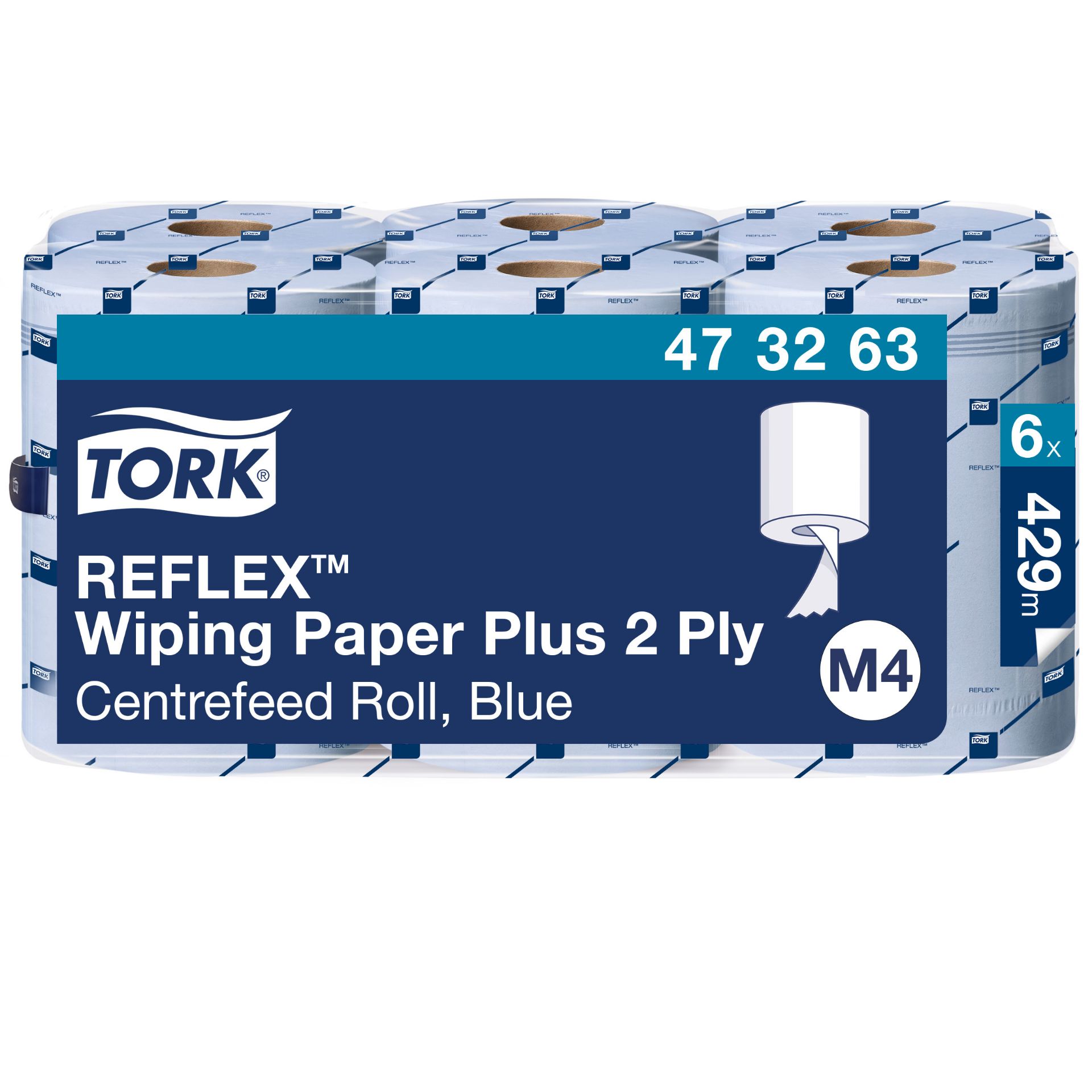Picture of TORK Reflex, food grade blue wiper roll, 6 case, 429 sheet.