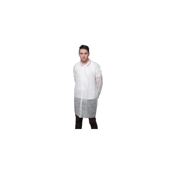 Picture of Disposable White Visitor Coats, Large 50pk