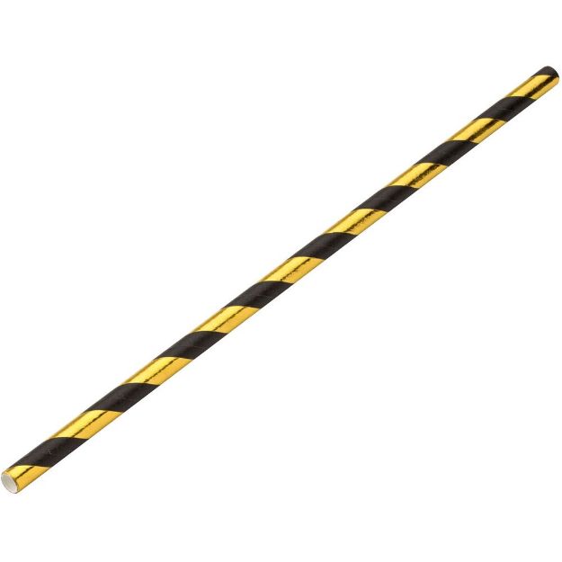 Picture of Paper Gold/Black Stripe Straw 8" (20cm) Box of 250
