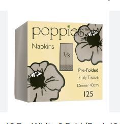 Picture of Poppies Dinner Napkin, White 8 Fold 40cm, 2,000 pk