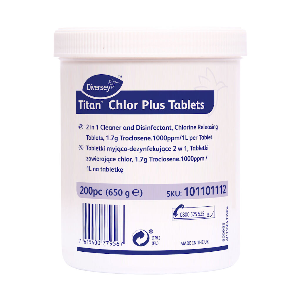 Picture of Titan Chlor Plus Tablets 200pc - 2 in 1 Cleaner and Disinfectant, Chlorine Releasing Tablets (1.7g Troclosene)