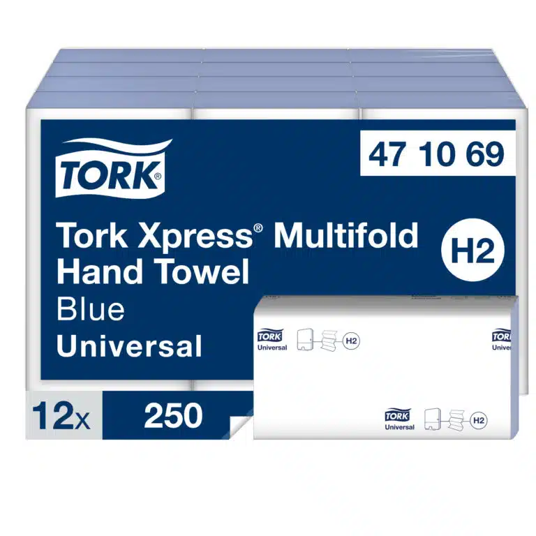 Picture of Tork Xpress® Multifold Hand Towels Blue H2, Universal, 1-ply, 100% Recycled Fibres, 12 x 250 Sheets, 471069