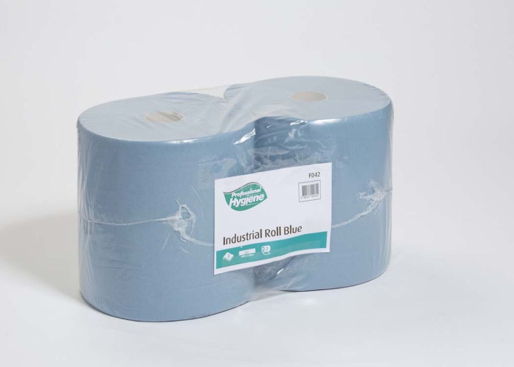 Picture of Large Industrial Blue Roll, 2 ply Twin Pack 400 sheets per roll.