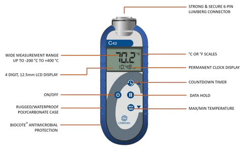 Picture of Calibrated Probe, 12 month Certification Included. Comark C42C Thermometer with PX22L Penetration Probe Traceable