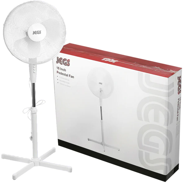 Picture of Jegs 16 Inch Floor Standing 45W Oscillating Pedestal Fan 3 Speed Air Cool White