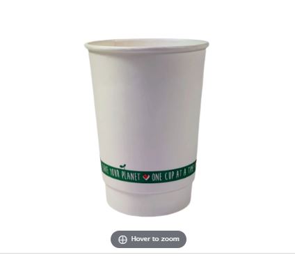Picture of 12OZ, PCUP Compostble  Double Wall White Cup 500pk