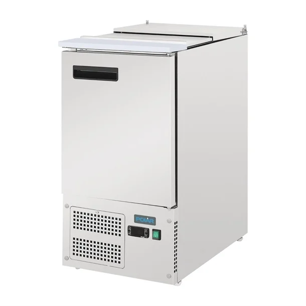 Picture of Single Door Saladette Prep Counter Fridge, 2 in 1 fridge and salad topper area.