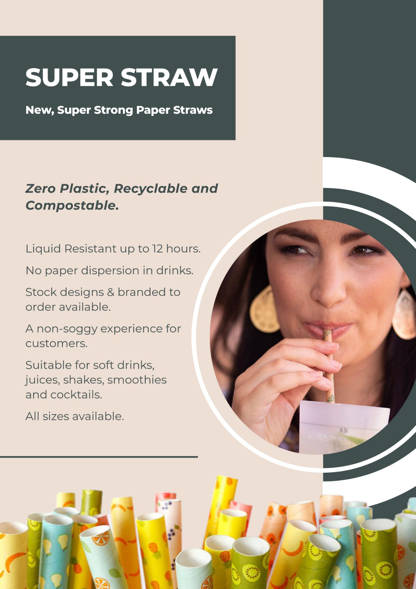 Picture of Super Straws , New, Super Strong Paper Straws last up to 12 hours in liquid. 20cm (100) 